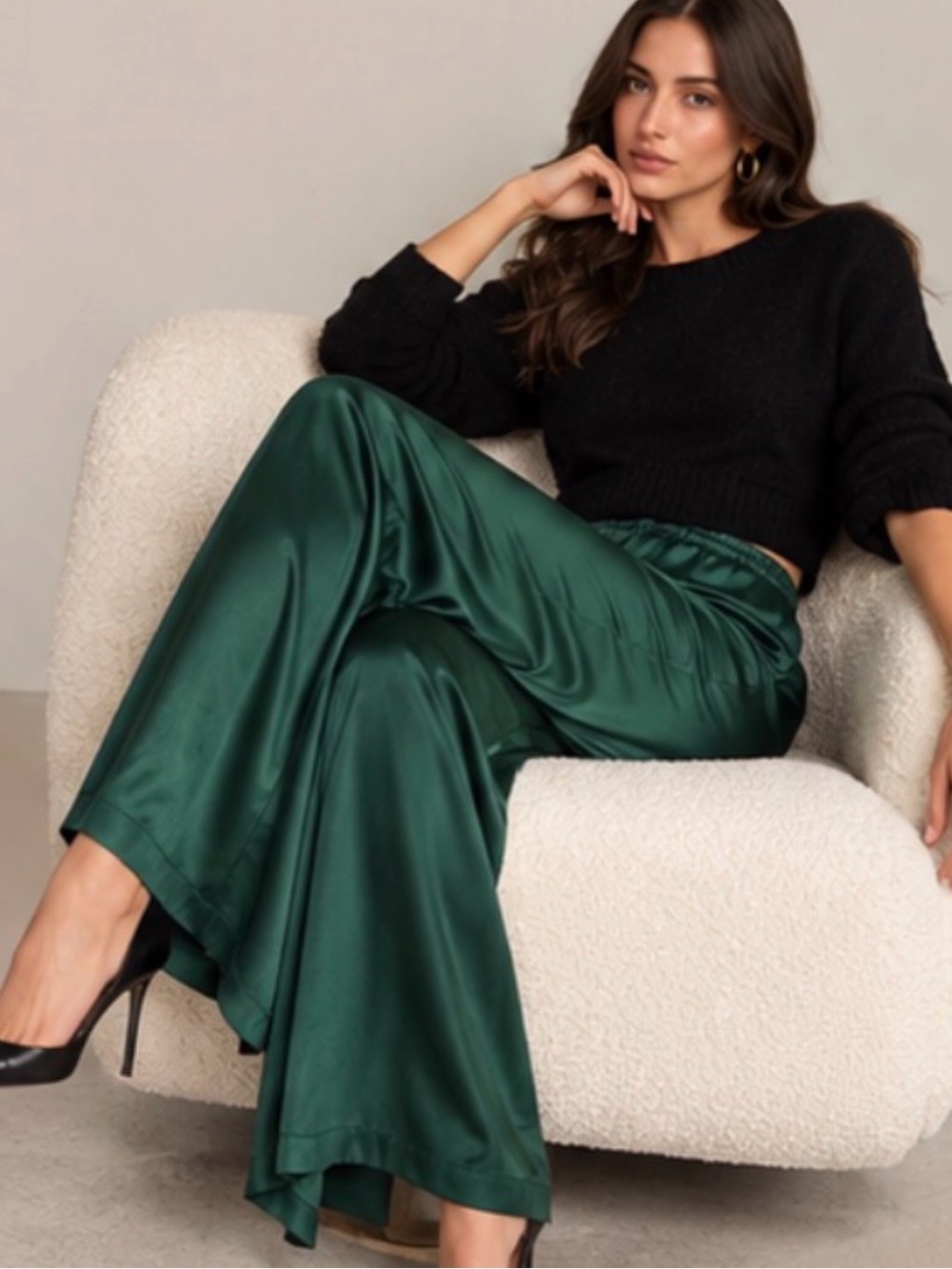 Song of Style Emerald Green Wide-Leg Satin Pants